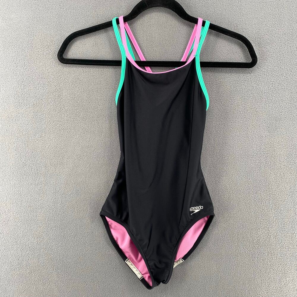 Speedo Black One Piece Swimsuit Girls 12‎ Cross Back Straps